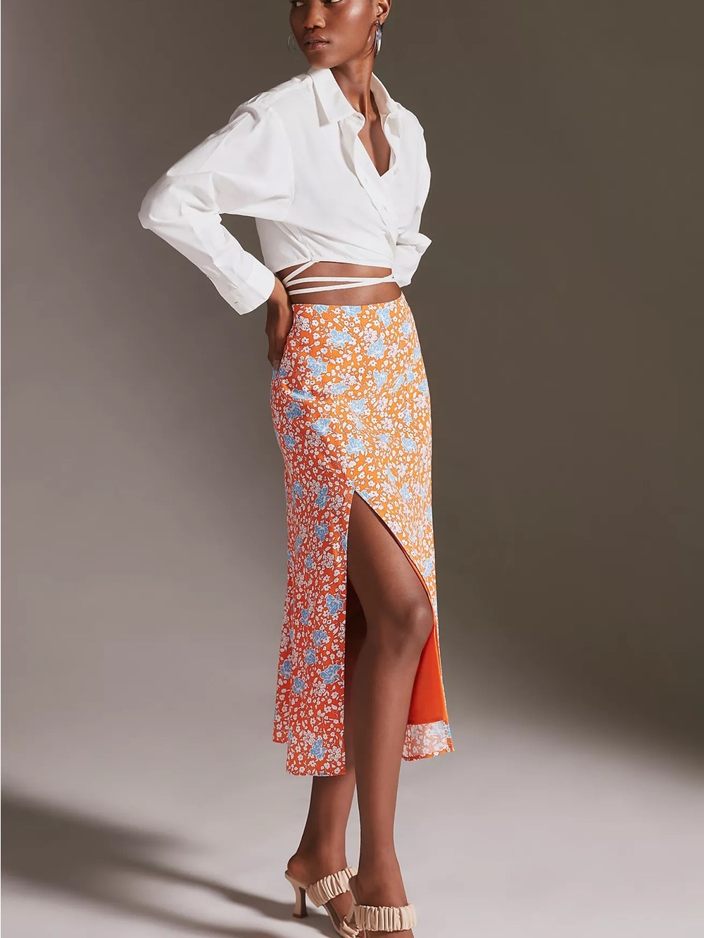 Anthropologie The Lille Side-Slit Midi Skirt by Maeve